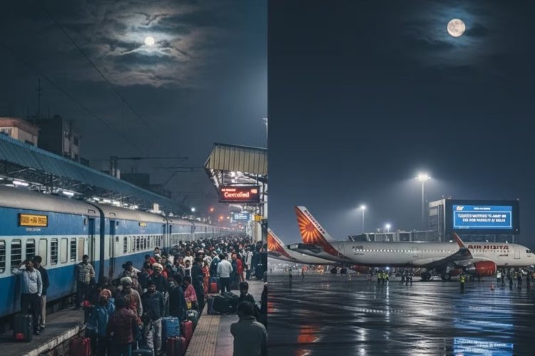 खराब मौसम और भीड़ ने बिगाड़ा ट्रांसपोर्ट सिस्टम, ट्रेनें रद्द, फ्लाइट्स जयपुर डायवर्ट