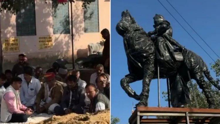 महाराजा सूरजमल की मूर्ति स्थापना पर भारी तनाव, मूर्ति चोरी छिपे रखने से ग्रामीणों का विरोध
