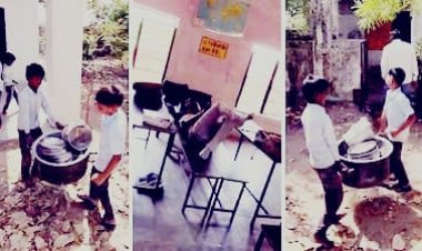 स्कूल में बच्चों से मिड-डे मील के बर्तन उठवाए, वीडियो वायरल होने के बाद हड़कंप