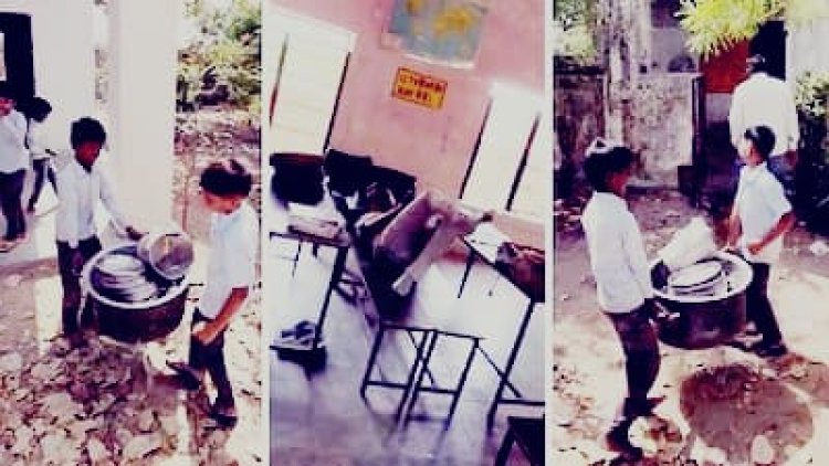 स्कूल में बच्चों से मिड-डे मील के बर्तन उठवाए, वीडियो वायरल होने के बाद हड़कंप