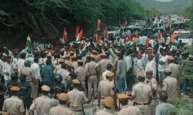 सिंगला बांध के किसानों का अजमेर कूच, 96 ट्रैक्टरों की रैली बैरिकेडिंग पर रोकी; कलेक्टर को ज्ञापन देने की मांग