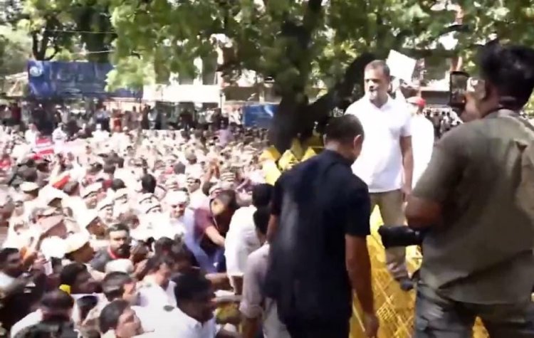 चुनाव आयोग तक नहीं पहुंचा INDIA गठबंधन का मार्च, बैरिकेडिंग पर चढ़े राहुल गांधी; लहराया तिरंगा